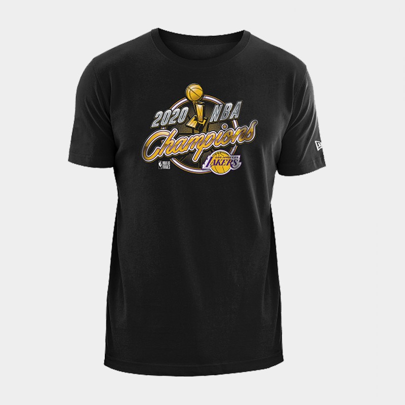 Men's Los Angeles Lakers NBA 2020 Trophy Logo Finals Champions Black Basketball T-Shirt VAJ0083KY